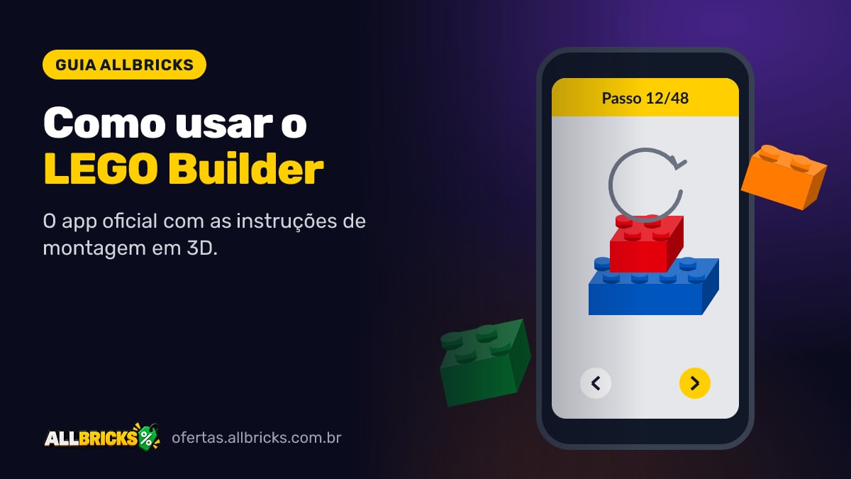 Celular mostrando as instruções de montagem em 3D do app LEGO Builder
