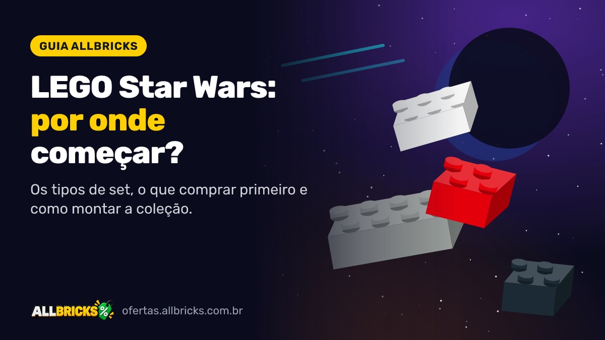 Peças de LEGO flutuando no espaço com o título LEGO Star Wars: por onde começar