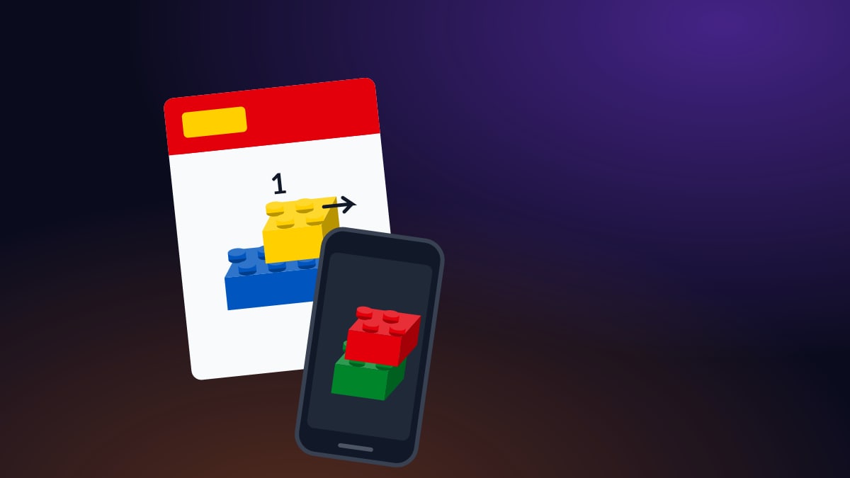 Manual de instruções LEGO e celular com as peças de um set